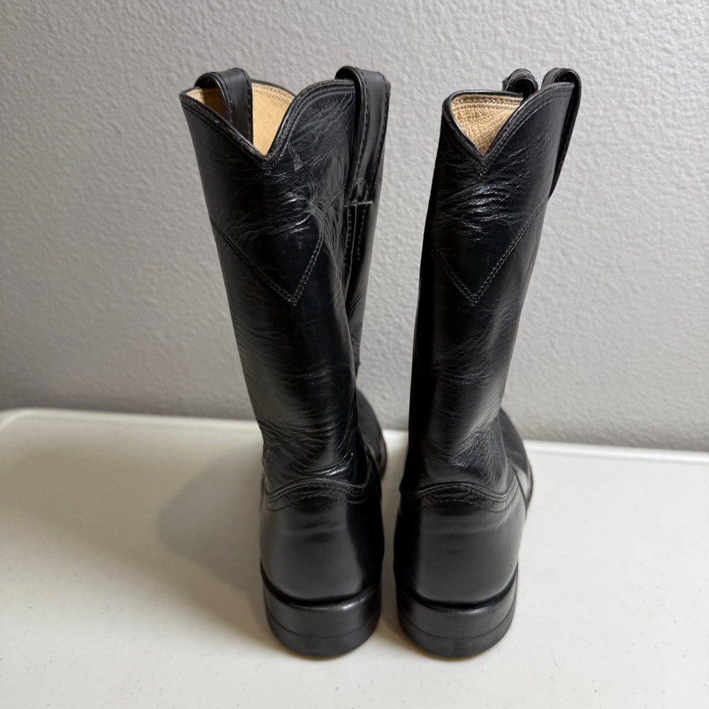 Justin Cowboy Boots Black Leather Western Boots M Size 6 womens Size 7.5 - Picture 3 of 8